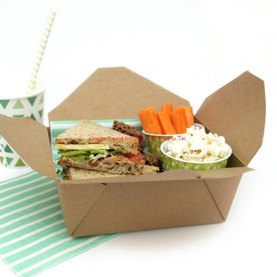Natural Brown Color Food Grade Kraft Paper Foldable Fast Food Salad Burger Box