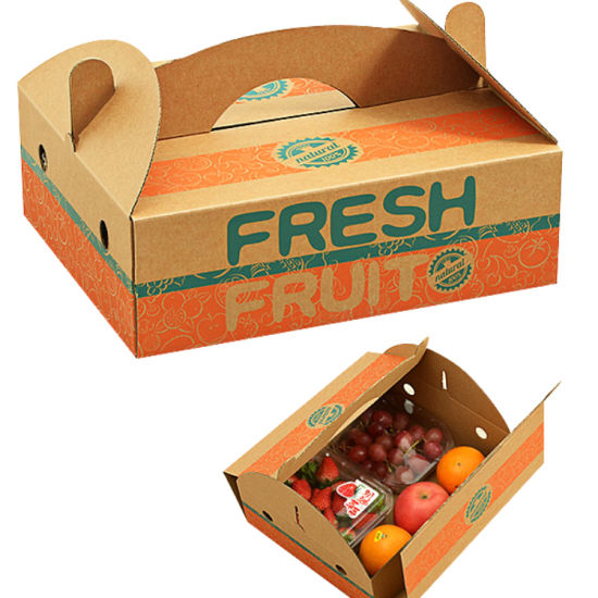 Strong Deep Corrugated Paper Apple Lemon Pitaya Kiwi Fruit Packaging Box with Handle