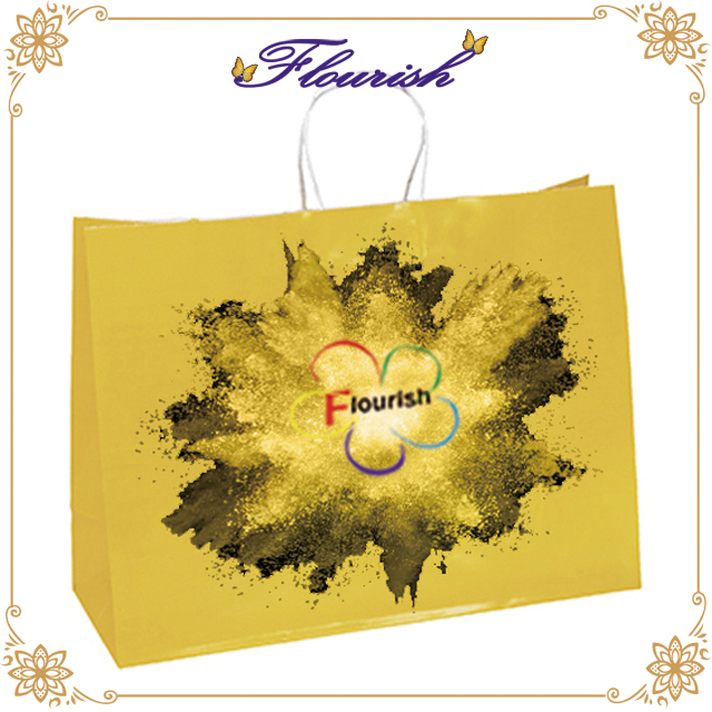 Large Gloss Kraft Paper Bag with Twisted Paper Handle in 100 GSM
