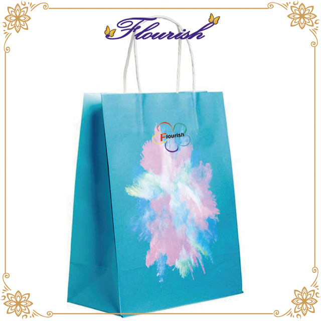 Kraft Paper Washed Printing Blue Bag