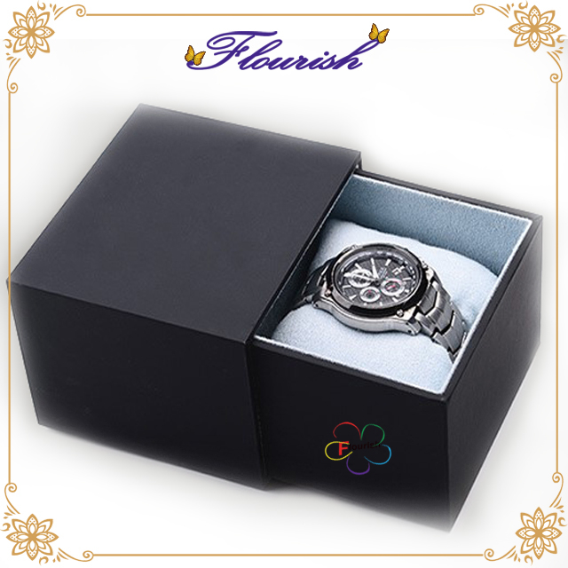Matt Black Watch Drawer Box with Pillow 