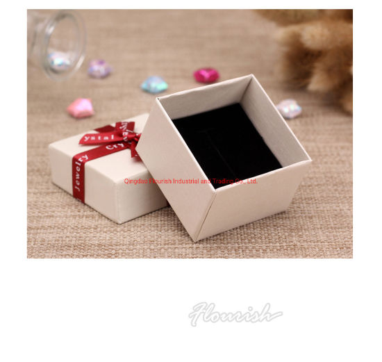 Rigid Square Cardboard Jewelry Gift Box with Bowtie Decoration