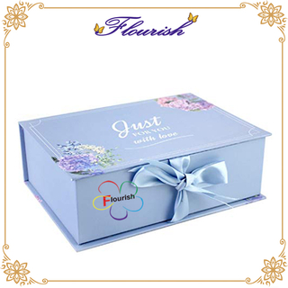 Romantic Purple Blue Rectangle Shaped Clamshell Type Wedding Gift Box 
