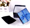 Blue Art Paper Square Ring Box with Silver Bow-tie
