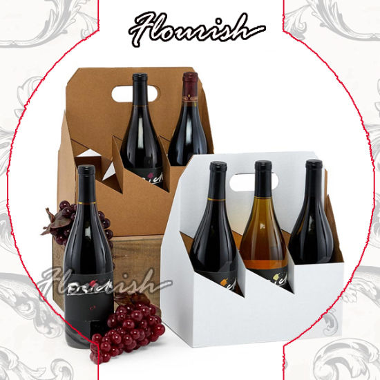 White Corrugated Paper Wine Bottle Packaging Basket Box