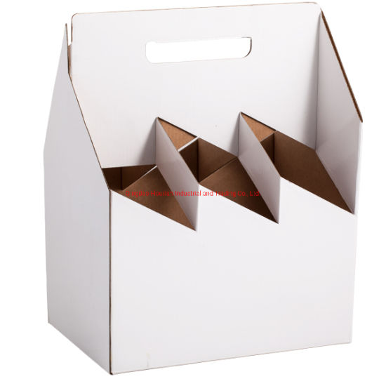 White Corrugated Paper Wine Bottle Packaging Basket Box