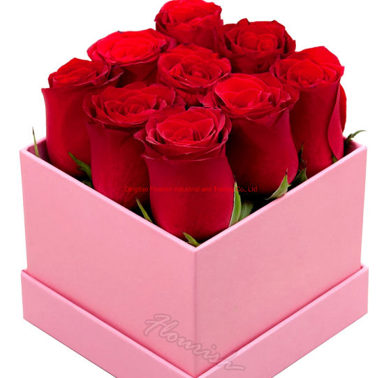 Wholesale Price Square Heart Shaped Rigid Cardboard Rose Flower Paper Box 