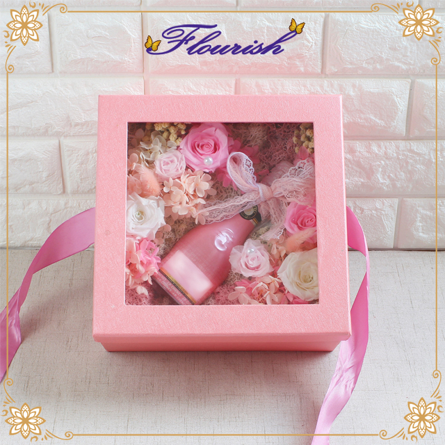 Square Cardboard Flower Perfume Packaging Box for Valentines with Window