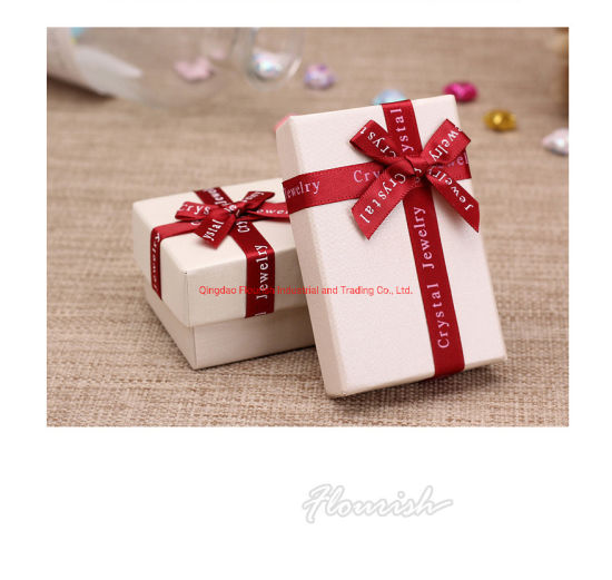 Rigid Square Cardboard Jewelry Gift Box with Bowtie Decoration