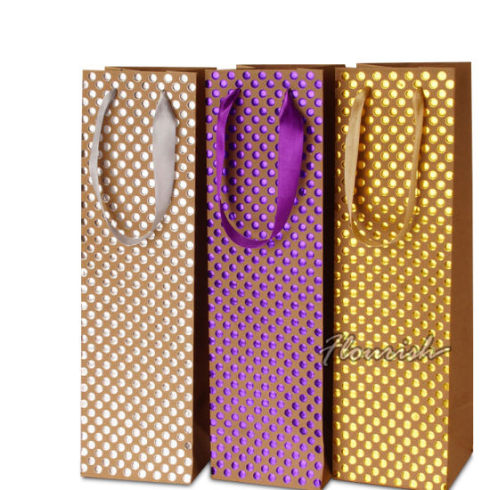 Two Bottle Wine Packaging Kraft Paper Bag with Black Cotton Handle