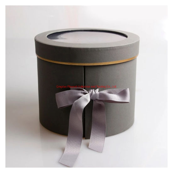 Wholesale Price Laminated Grey Color Round Shaped Cardboard Flower Box 