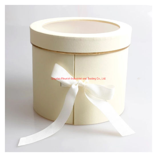 Wholesale Price Laminated Grey Color Round Shaped Cardboard Flower Box 