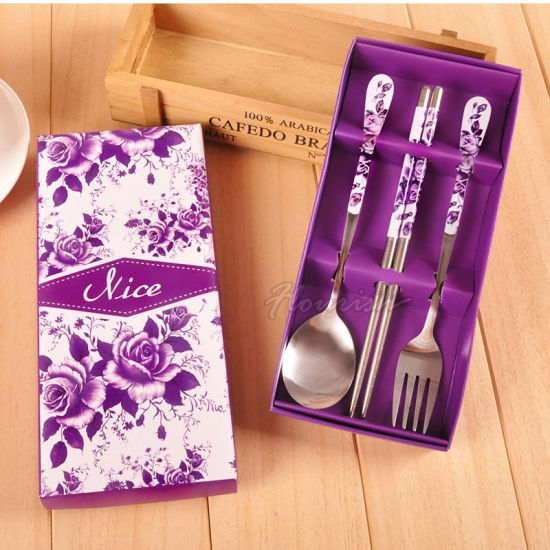 Chinese Element Rigid Cardboard Newly Wedded Kitchenware Fork And Spoon Box