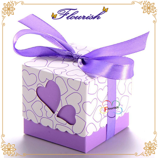 Lovely Heart Design Purple Color Paperboard Bridemaid Gift Box with Ribbon