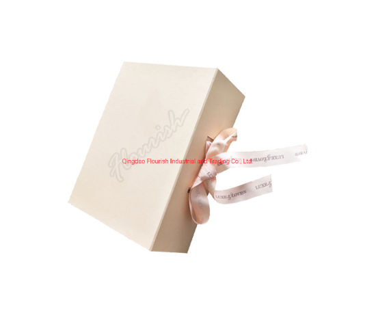 Medium Size Beige Art Paper Gift Box for Party And Events with Ribbon