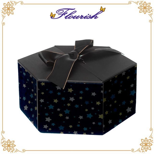 Custom Design Hexagon Cardboard Front Window Style Anniversary Flower Gift Box 