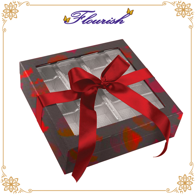 Red Vanishing Square Cardboard Confection Box with Tray