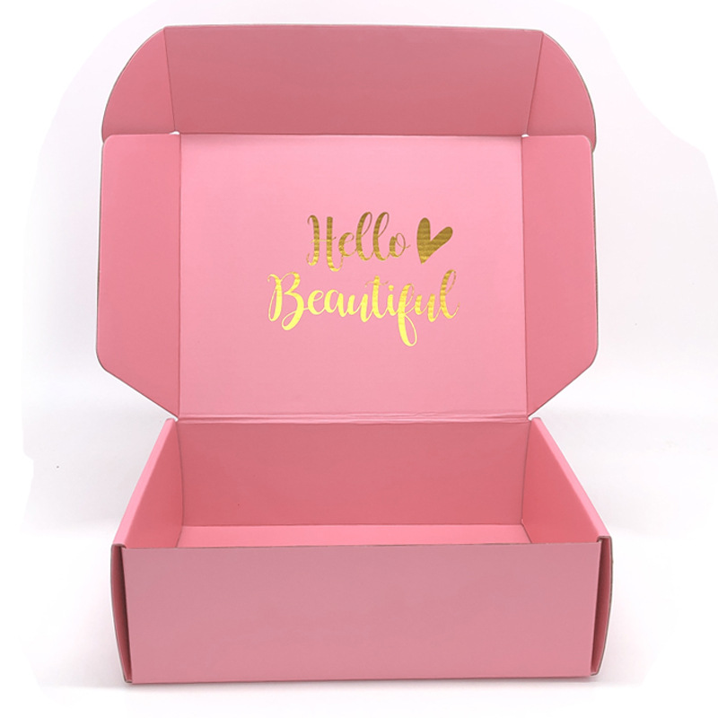 Hot Stamping Custom Logo Pink Shipping Boxes，Corrugated Paper Packaging Carton Box