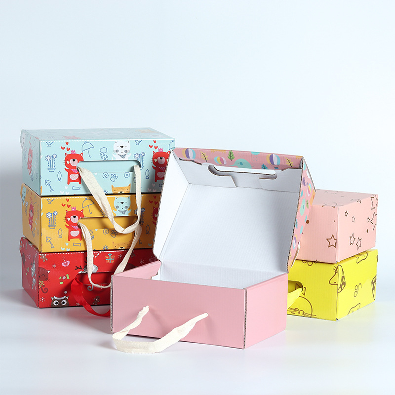 Cardboard Corrugated Flute Paper Packaging Gift Carton Shipping Boxes With Ribbon Handle