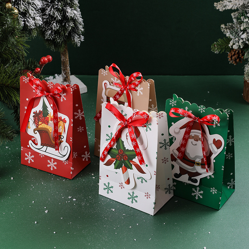 Custom Christmas Xmas Festival Pattern Kraft Paper Bags with Handle Holiday Pattern Gift Packaging Packing Bag Customization Shopping Bag for Chocolate Appeal