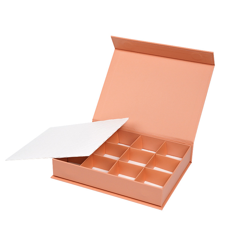 Book Shape Custom Gift Packaging Box Food Grade Cardboard Chocolate And Sweet Dessert Packing Box with Golden Paper Divider