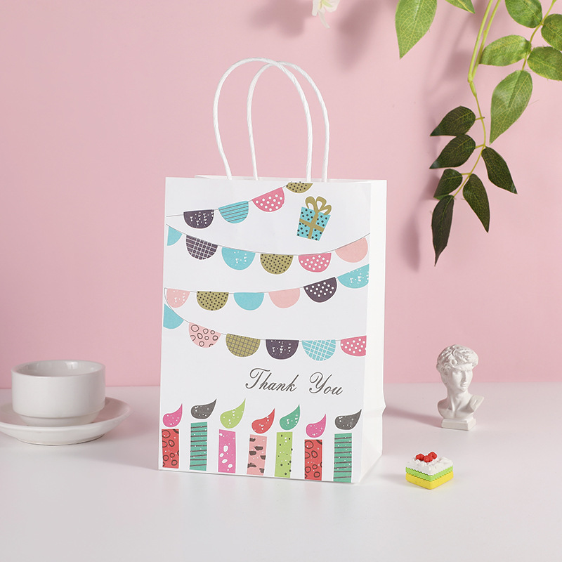 Natural White Kraft Paper Packaging Gift Bags With Twisted Handle