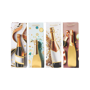 Premium Durable Luxury Packaging Stamping Foil Black Wine Gift Paper Gift Bag Champagne Bag with Handles for Packing Single or Double Wine Bottles