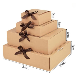 Customizable Ribbon Tie Gift Boxes - Kraft/Black/White Paper Packaging Boxes for Wedding, Birthday & Party Favors