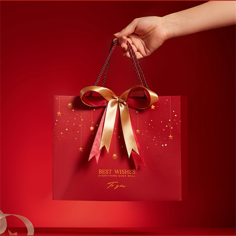Luxury Shopping Gift Paper Packing Bag Jewelry Clothing Cosmetic Custom Luxury Paper Packaging Bag with Ribbon Handle for Christmas New Year Festival