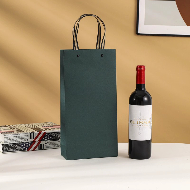 Customized Gravure Printed Luxury Brown Kraft Paper Food Grade Recycled Materials Red Wine Glass Packing and Packaging Gift Bag Logo Design Single Bottle