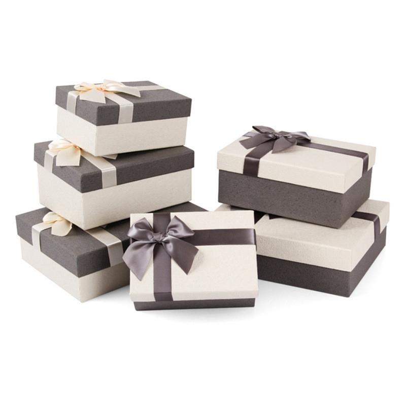 Rigid Square Cardboard Jewelry Gift Box with Bowtie Decoration