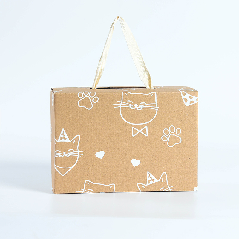 Custom Logo Printed Cardboard Corrugated Flute Paper Packaging Gift Carton Shipping Boxes With Ribbon Handle
