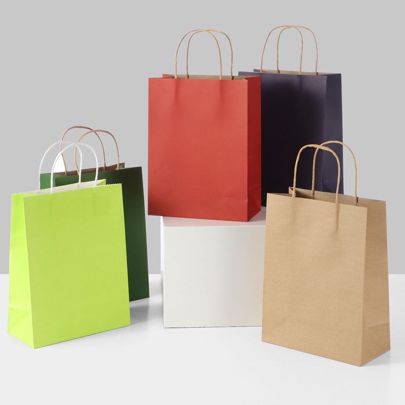 Multicolored Twisted Handle Kraft Paper Packaging Bags