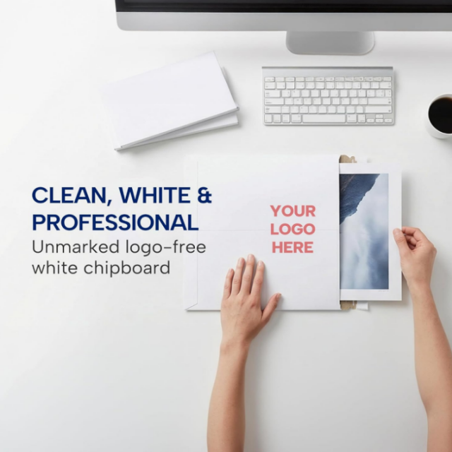 Customizable 18x24 Inch Self-Sealing Stay Flat Rigid Cardboard Mailers Recycled White Chipboard Envelopes For Art Prints Photos Posters Shipping Packaging