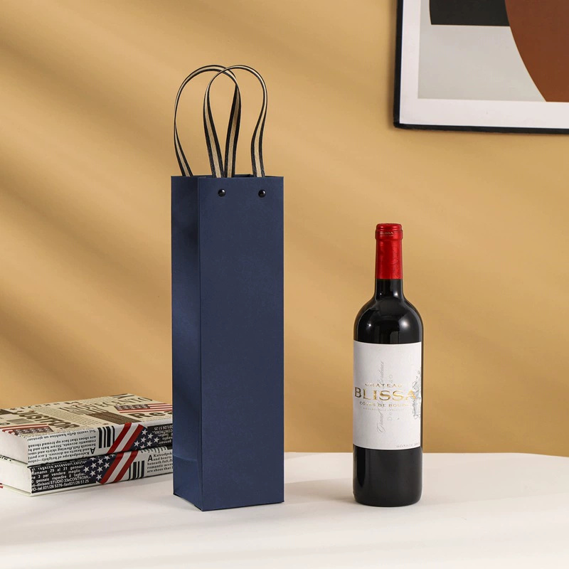 Customized Gravure Printed Luxury Brown Kraft Paper Food Grade Recycled Materials Red Wine Glass Packing and Packaging Gift Bag Logo Design Single Bottle