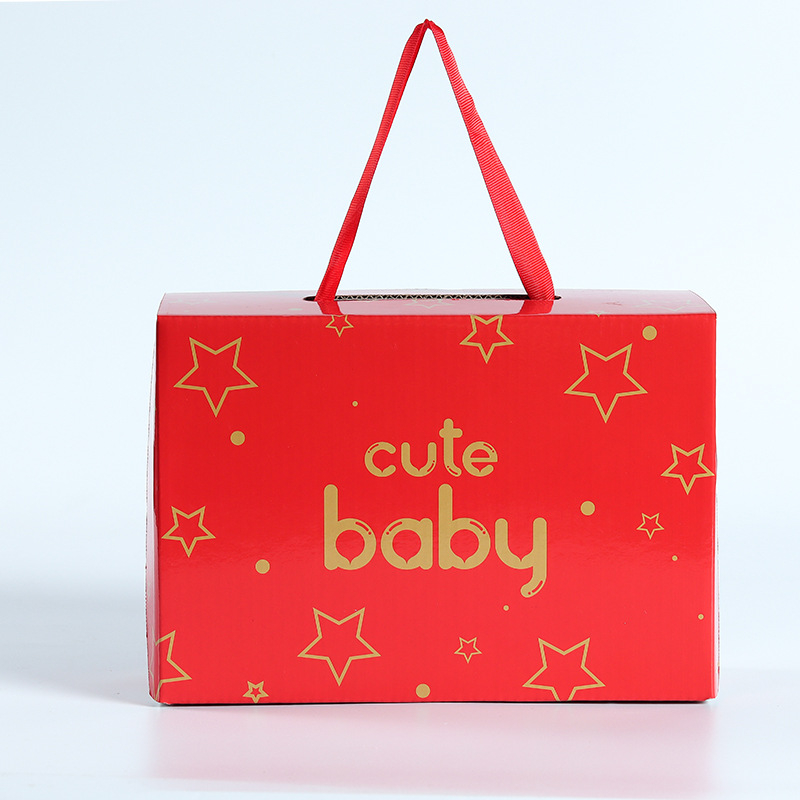 Custom Logo Printed Cardboard Corrugated Flute Paper Packaging Gift Carton Shipping Boxes With Ribbon Handle