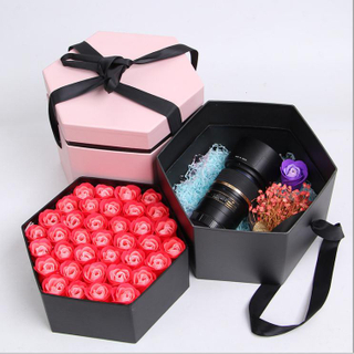 Cardboard Flower Gift Packaging Box for Valentines with Ribbon