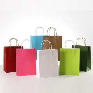 Multicolored Twisted Handle Kraft Paper Packaging Bags
