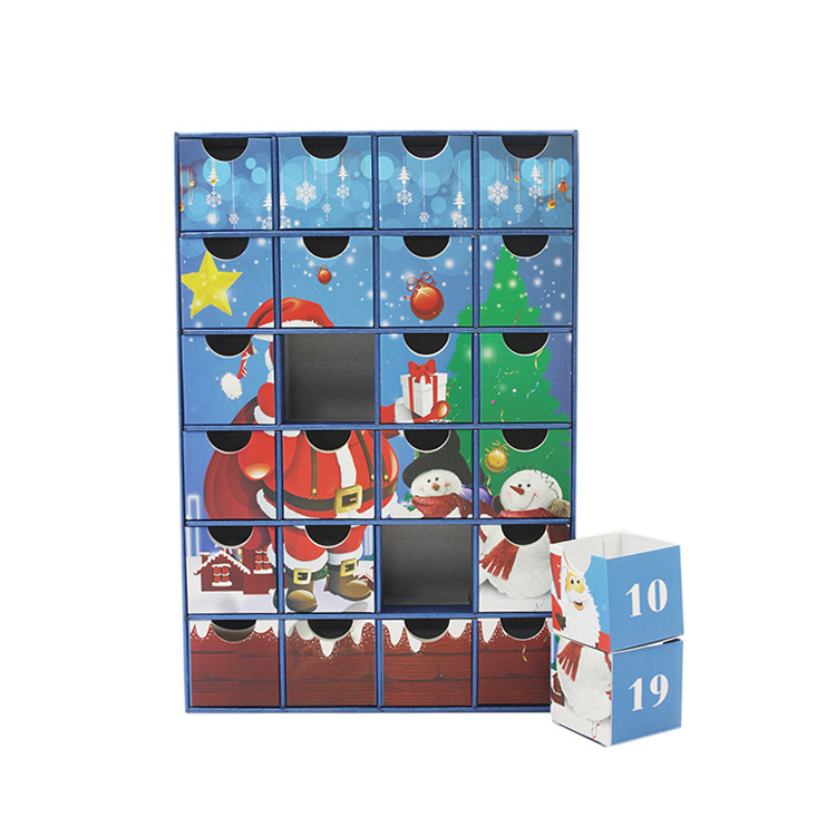 Triangle 24 Days Blank Empty Advent Calendar Christmas Countdown Custom Packaging Paper Cardboard Carton Drawer Gift Box for Tea Chocolate Candy Makeup Toy