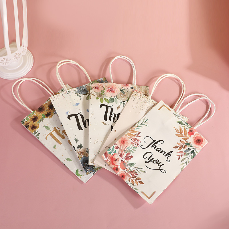 Natural White Kraft Paper Packaging Gift Bags With Twisted Handle