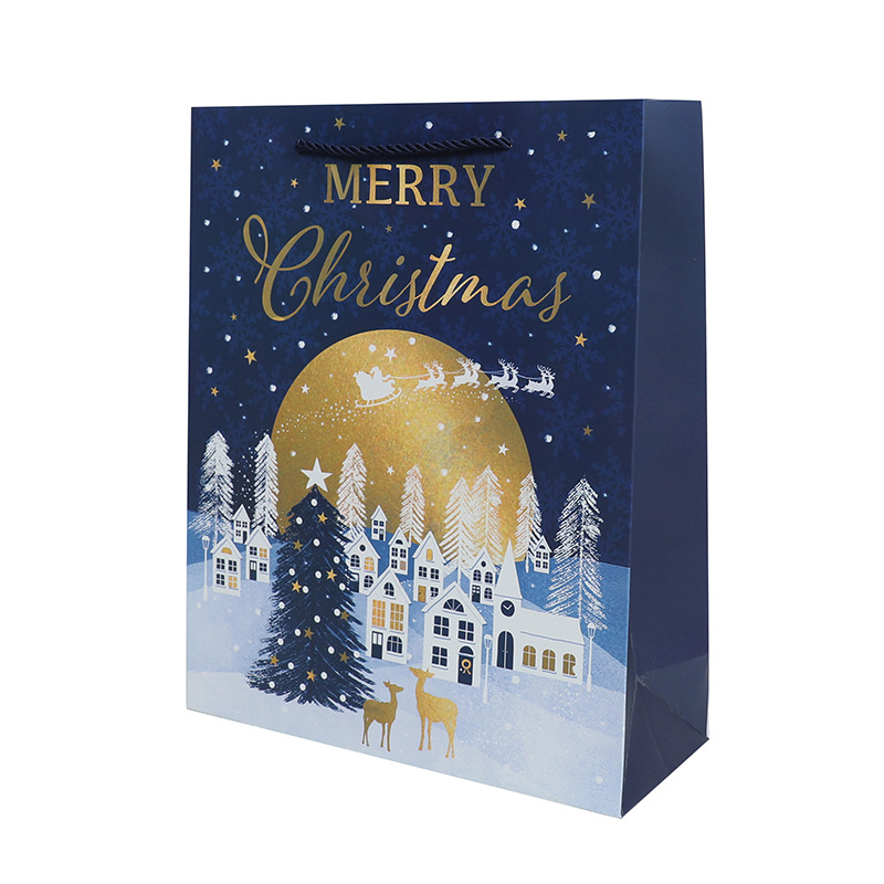 High-End Portable Christmas Gift Cardboard Paper Packing Packaging Shopping Bag Customized by China Factory with Matt Lamination Embossing Print Handling 