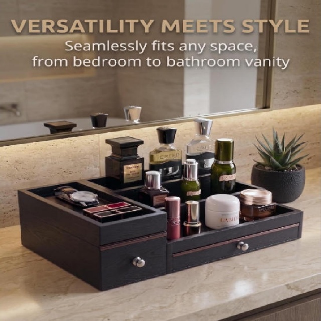 Wooden Men's Grooming Organizer with Drawers – The Gentleman's Command Center for Perfume, Watch & Accessories Storage