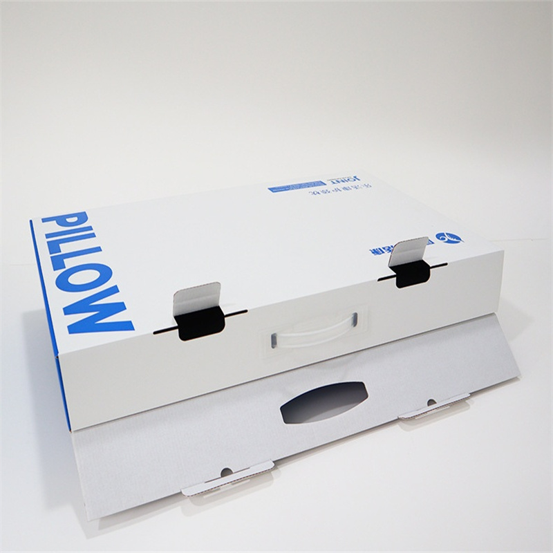 Custom Luxury Large Corrugated Board Cardboard Paper Packaging Box Printing Logo Bedding Pillow Box Packaging Package with Plastic Handle for Small Business