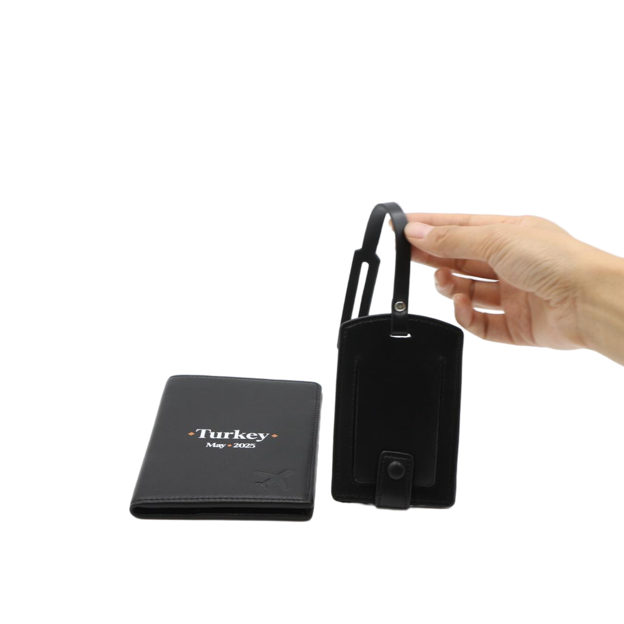 Factory Custom PU Leather Passport Card Holder Gift Printed Logo Luggage Tag Set Passport Cover Bag