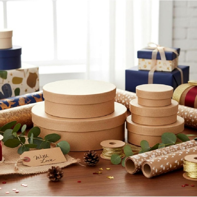 Kraft Paper Round Gift Boxes, Multi Size Stackable Circular Storage Boxes For Jewelry Cookie Festival Gift Packaging