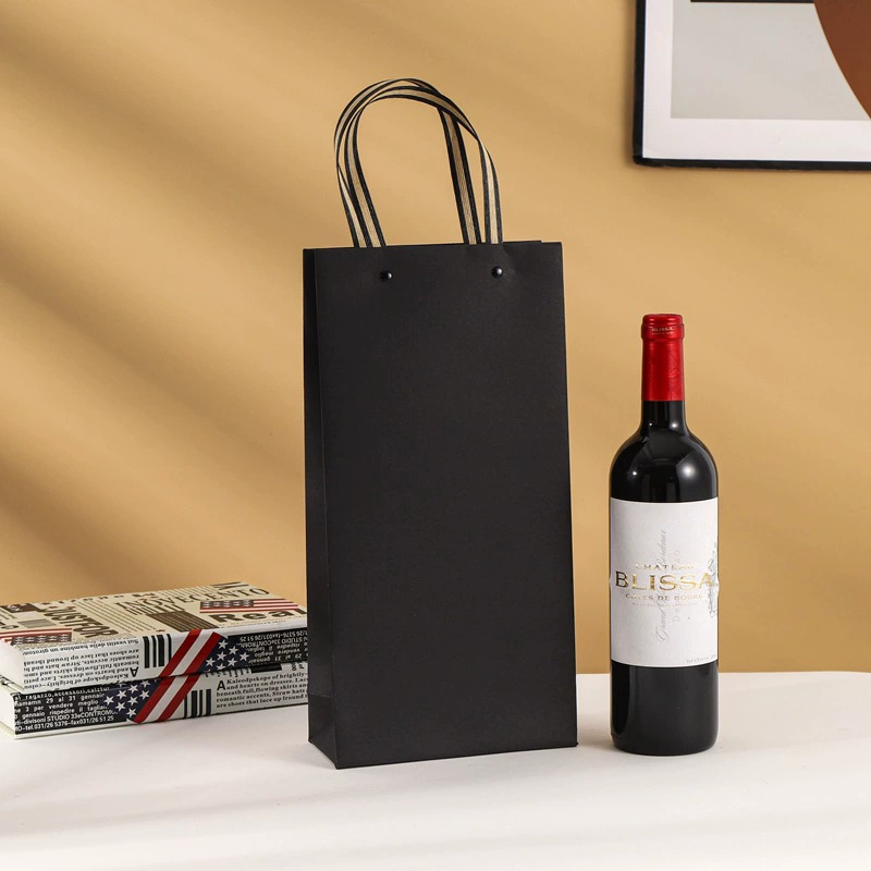 Customized Gravure Printed Luxury Brown Kraft Paper Food Grade Recycled Materials Red Wine Glass Packing and Packaging Gift Bag Logo Design Single Bottle
