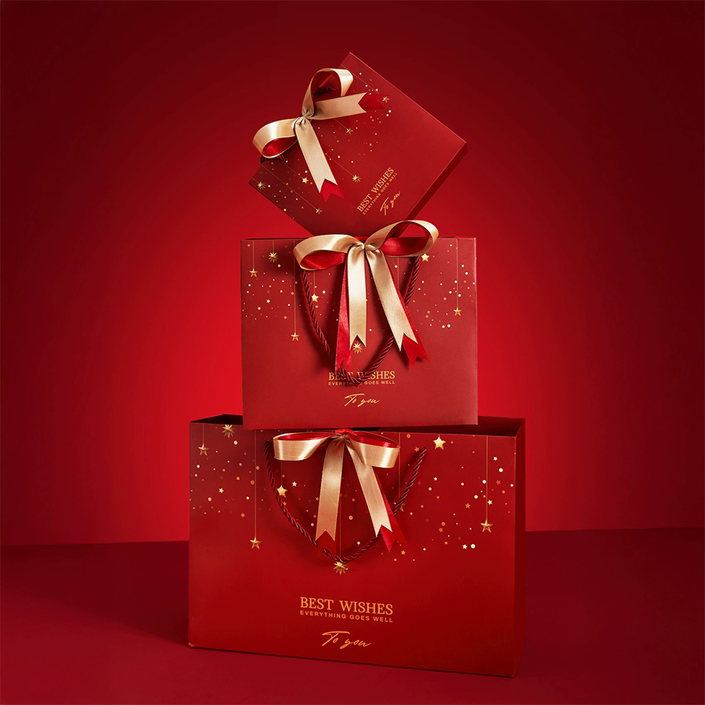 Luxury Shopping Gift Paper Packing Bag Jewelry Clothing Cosmetic Custom Luxury Paper Packaging Bag with Ribbon Handle for Christmas New Year Festival
