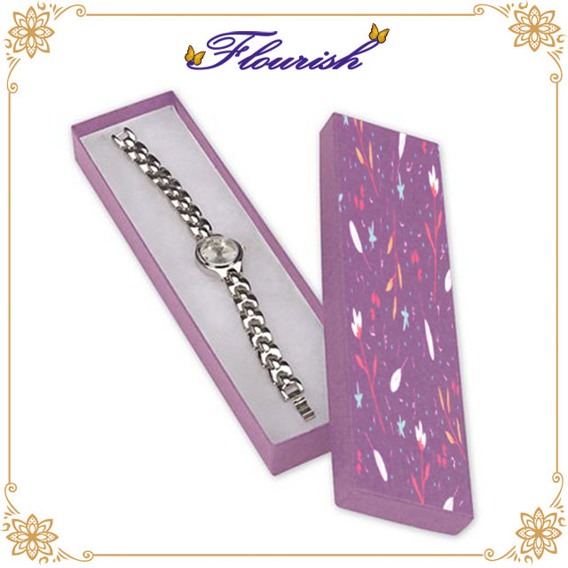 Offset Printing Purple Rectangle Cardboard Jewelry Girls' Watch Box