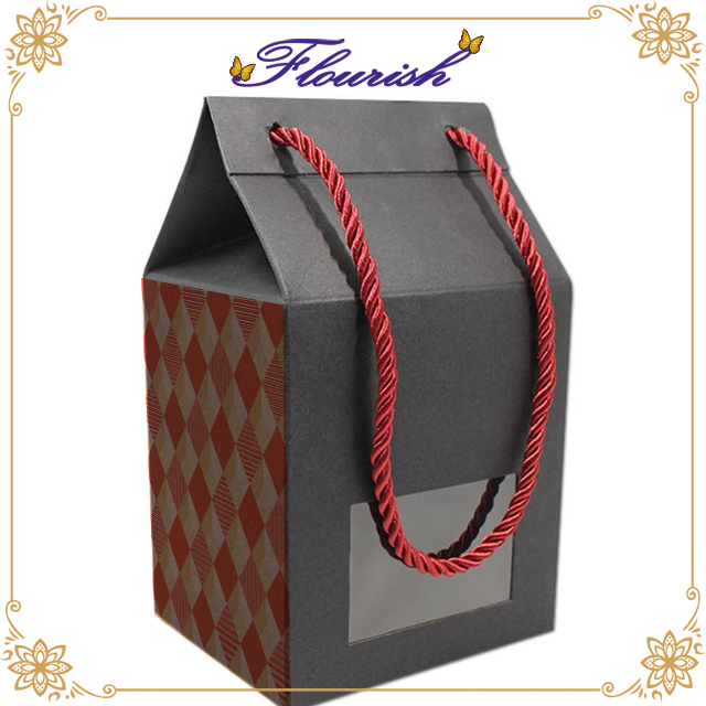 Strong Black Cardboard Gable Window Box with Rope Handle