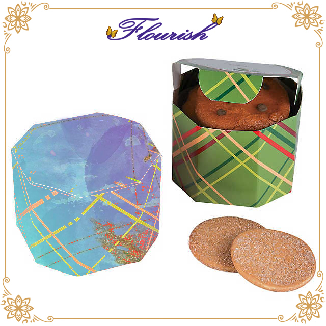 Checker Printing Coated Paper Cupcake Pancake Packaing Octagon Box